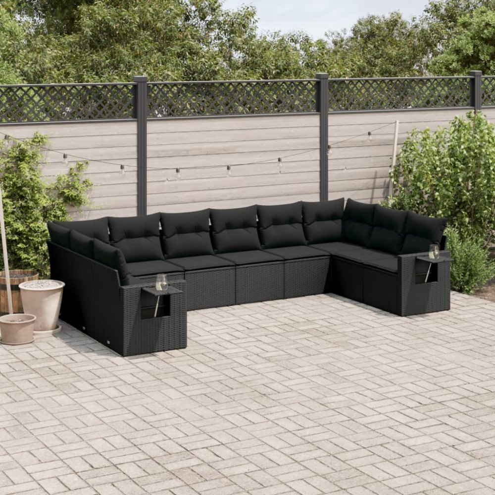 vidaXL Loungegrupp 10 delar med svarta dynor konstrotting
