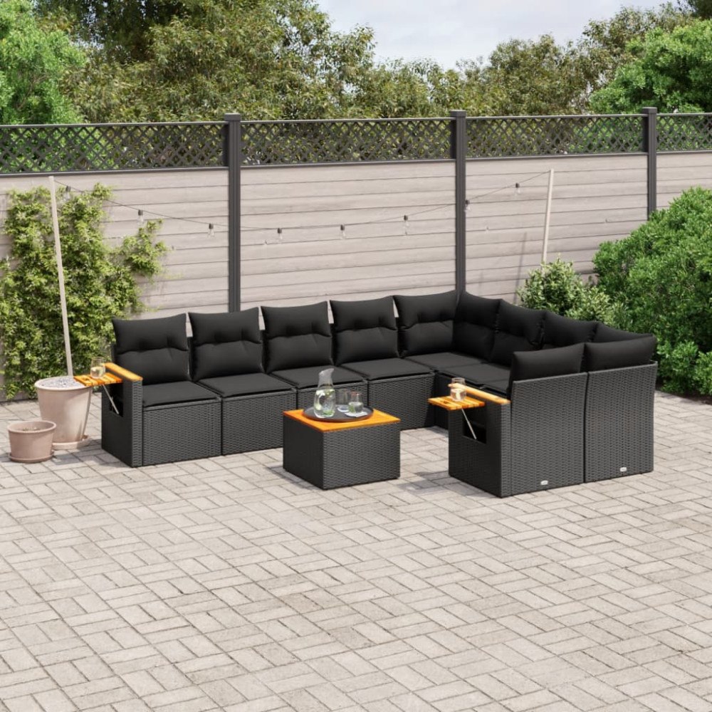 vidaXL Loungegrupp 10 delar med svarta dynor konstrotting