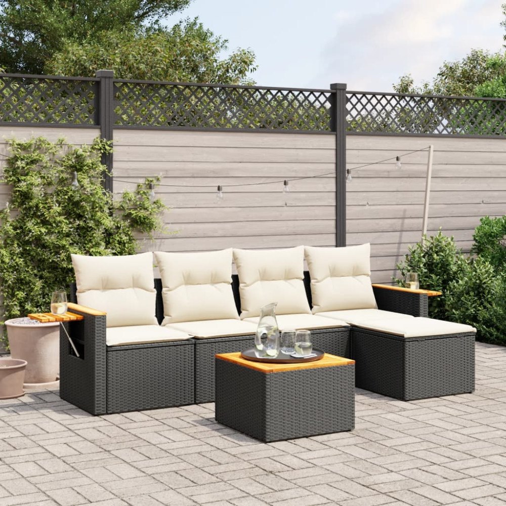 vidaXL Loungegrupp med dynor 6 delar svart konstrotting