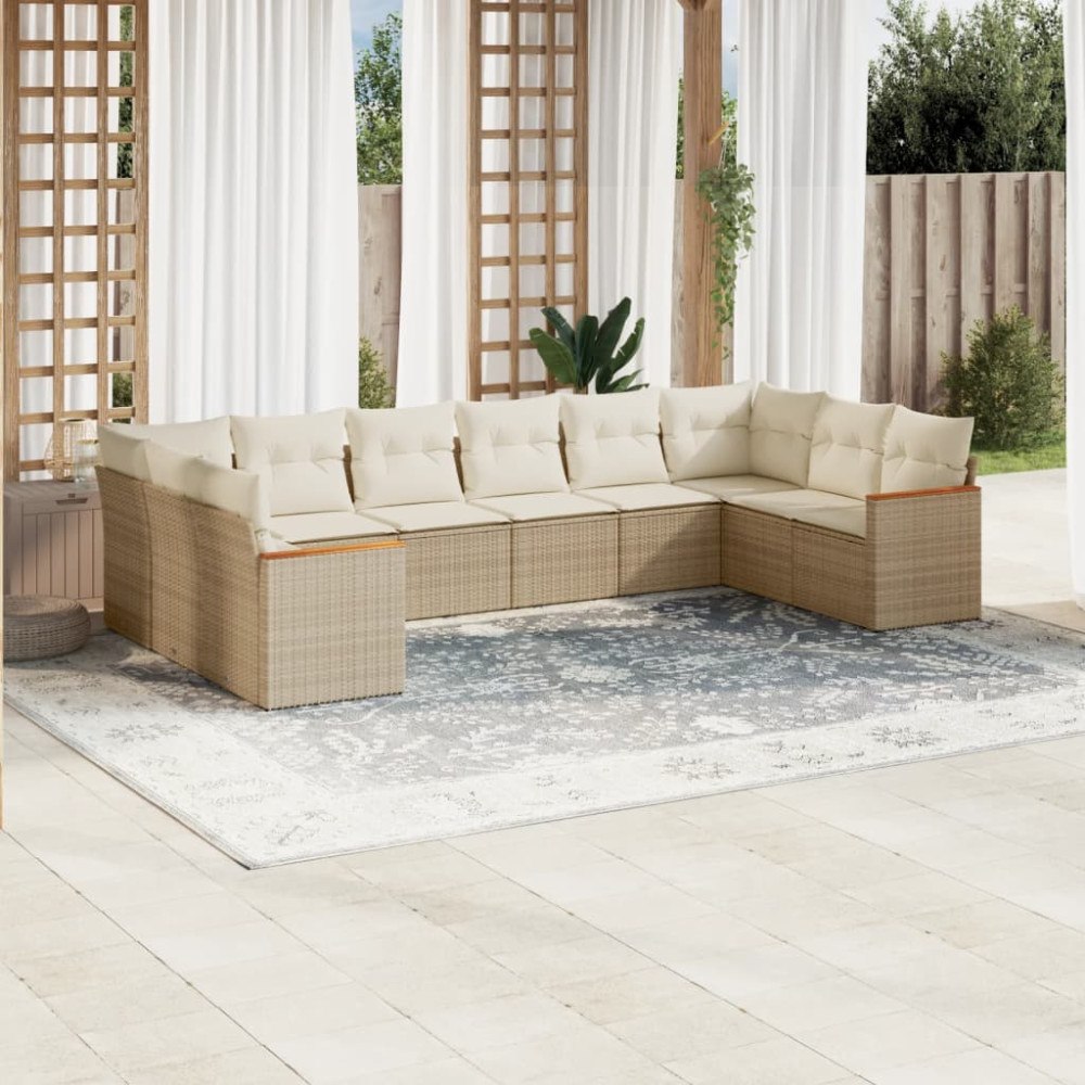 vidaXL Soffgrupp för trädgård med dynor 10 delar beige konstrotting