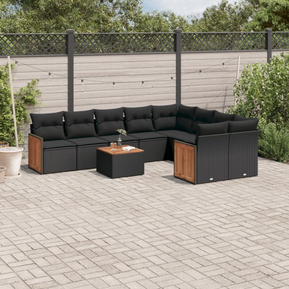 vidaXL Loungegrupp 10 delar med svarta dynor konstrotting