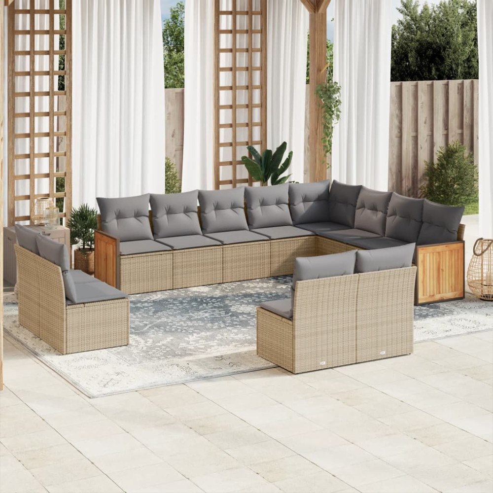 vidaXL Soffgrupp för trädgården 12 delar med dynor beige konstrotting