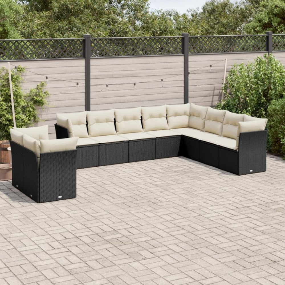 vidaXL Loungegrupp 10 delar med svarta dynor konstrotting