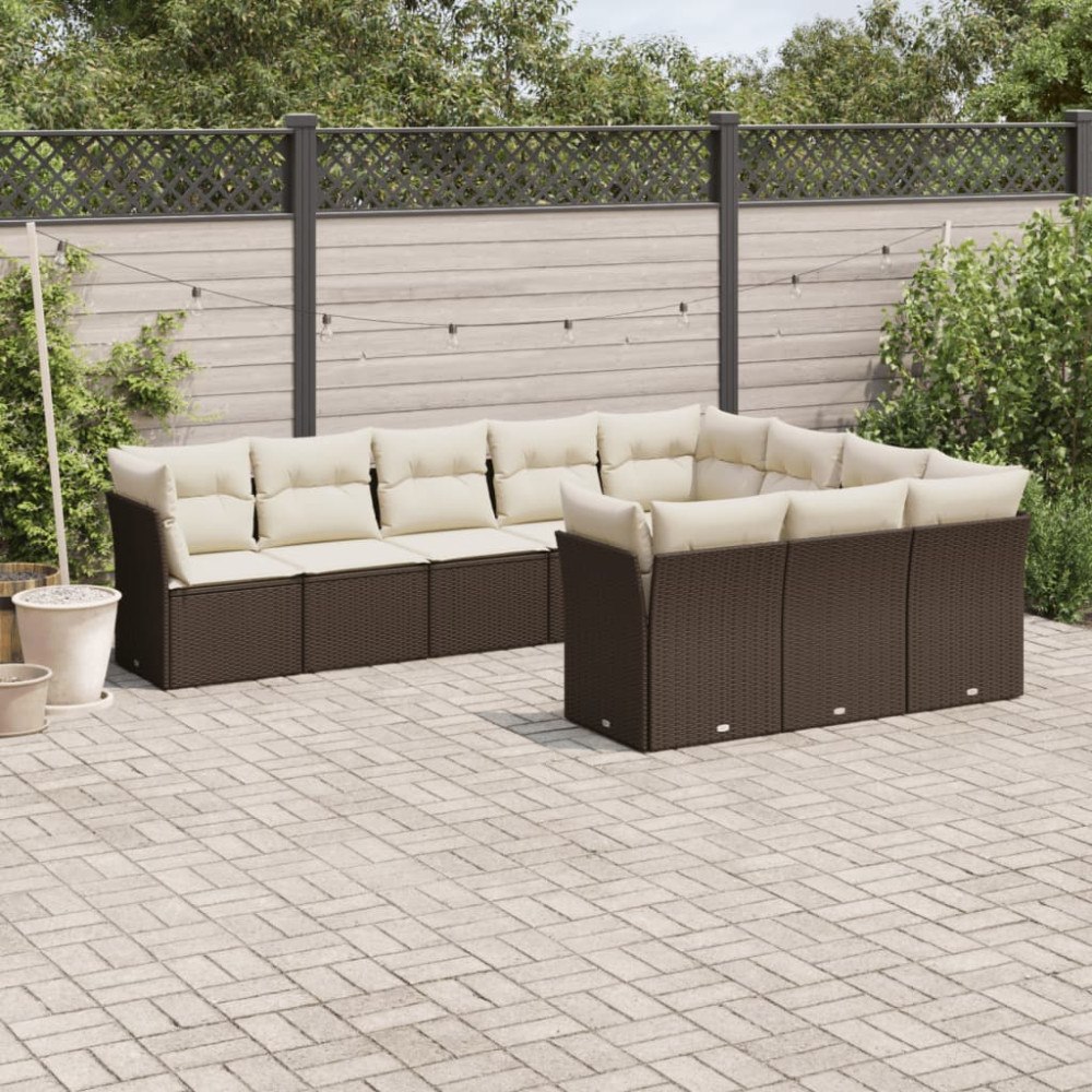 vidaXL Loungegrupp 10 delar med brun dynor konstrotting