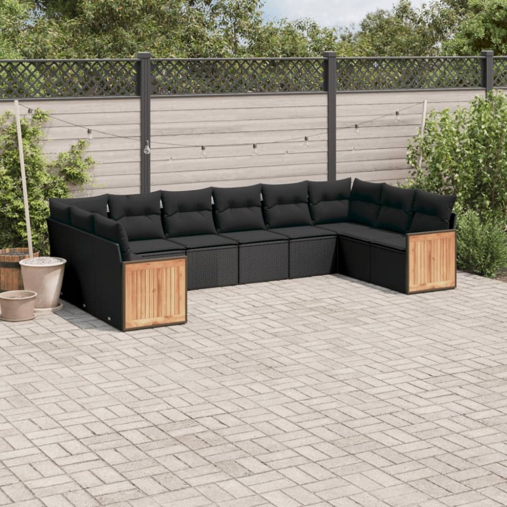 vidaXL Loungegrupp 10 delar med svarta dynor konstrotting