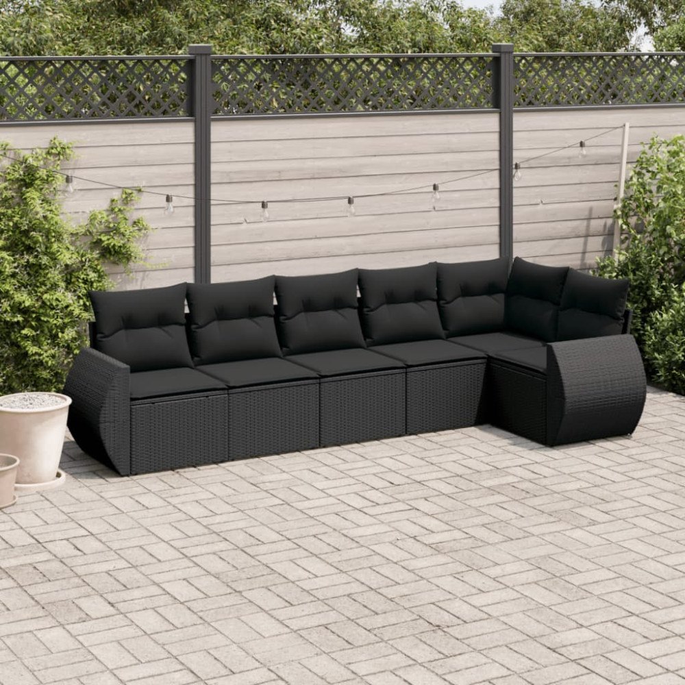 vidaXL Loungegrupp med dynor 6 delar svart konstrotting