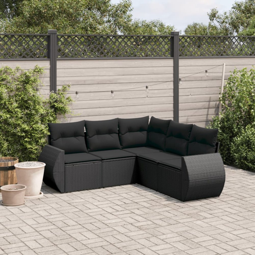 vidaXL Loungegrupp för trädgården med dynor 5 delar svart konstrotting