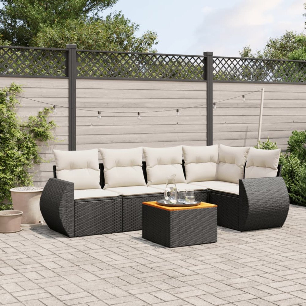 vidaXL Loungegrupp med dynor 6 delar svart konstrotting
