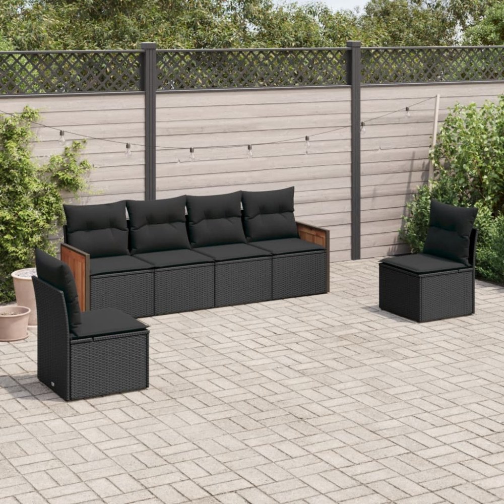 vidaXL Loungegrupp med dynor 6 delar svart konstrotting