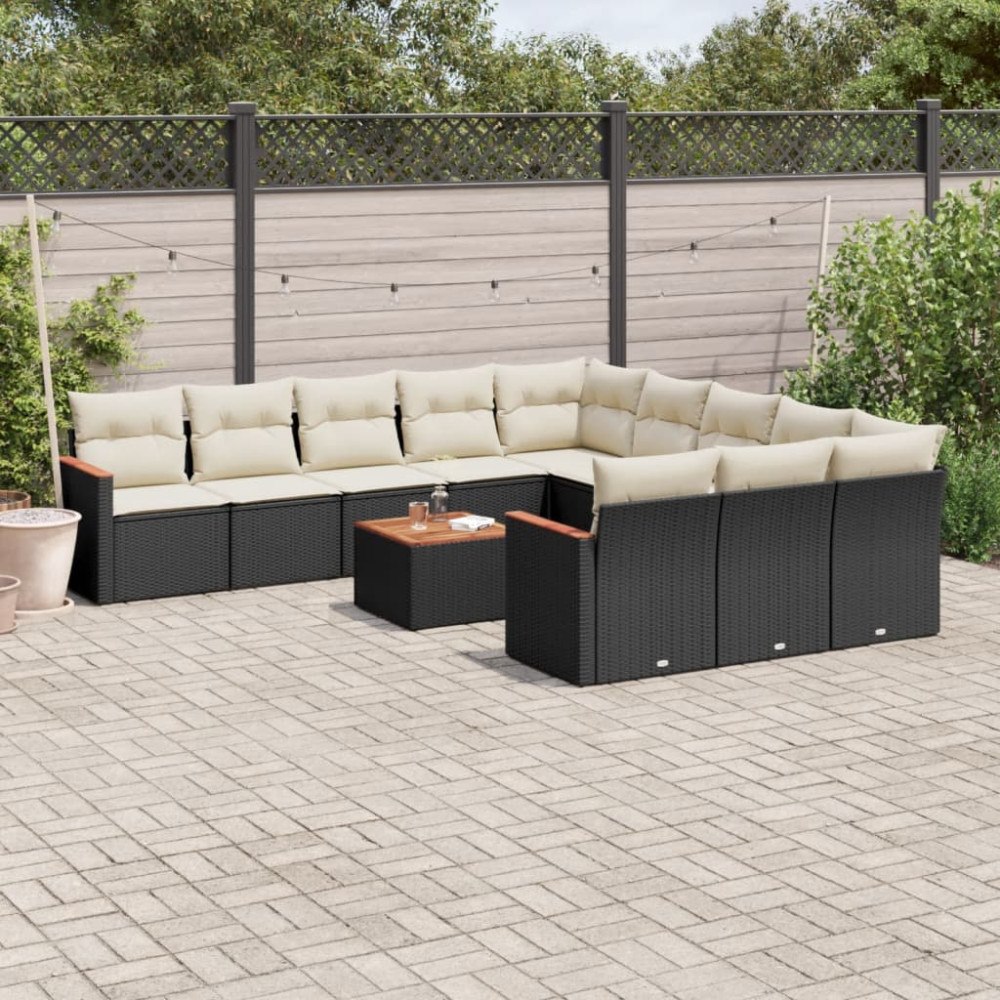 vidaXL Loungegrupp med dynor 12 delar svart konstrotting