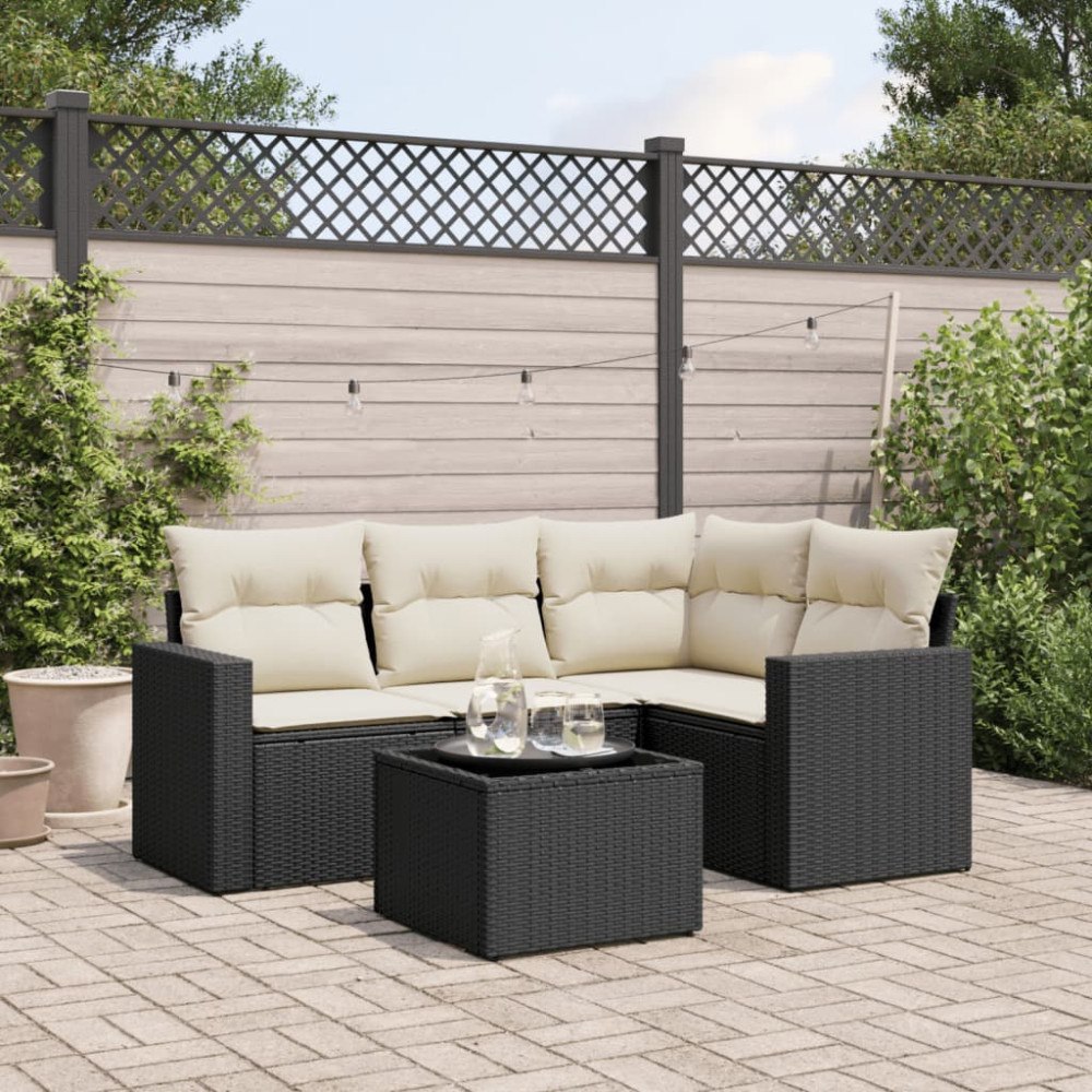 vidaXL Loungegrupp för trädgården med dynor 5 delar svart konstrotting