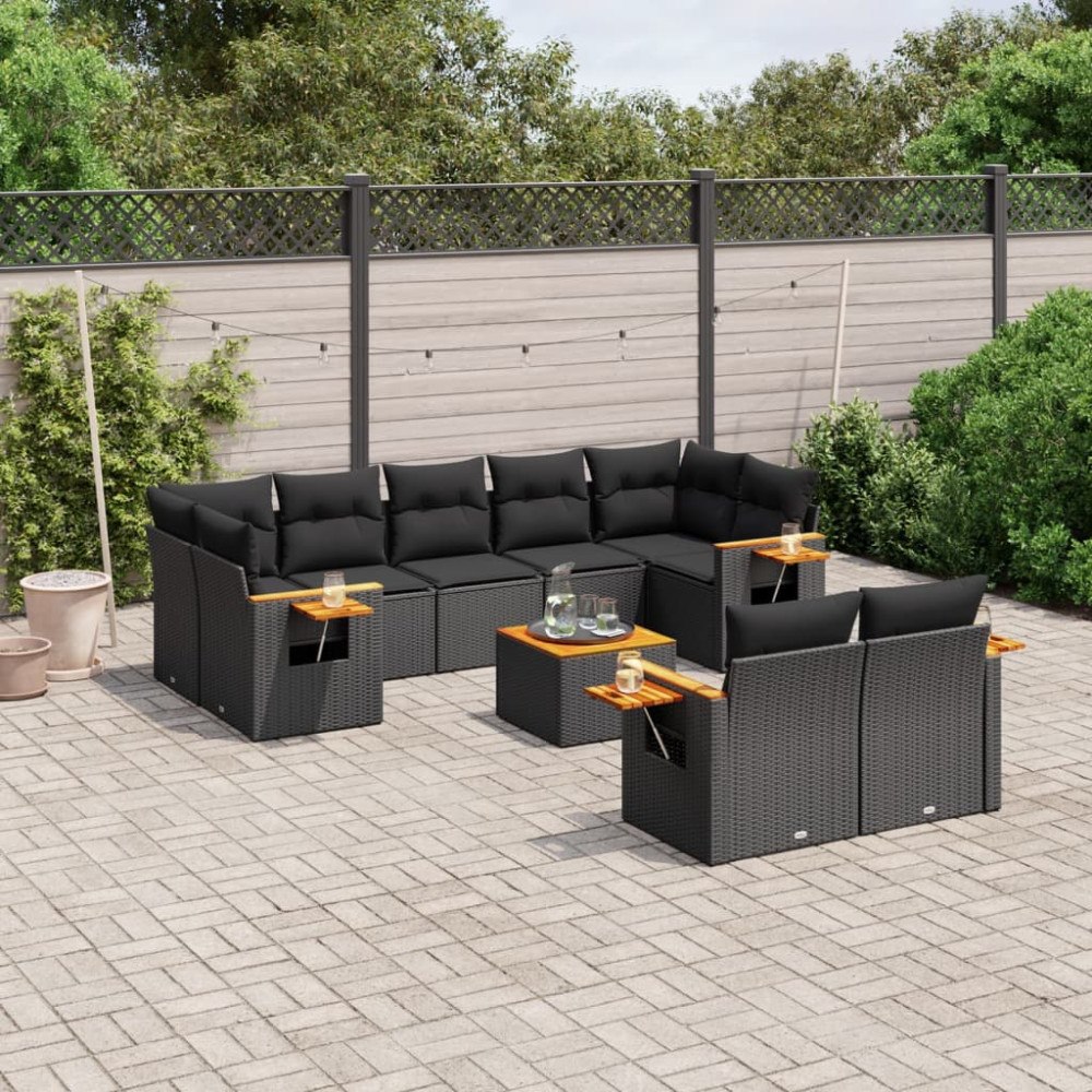 vidaXL Loungegrupp 10 delar med svarta dynor konstrotting