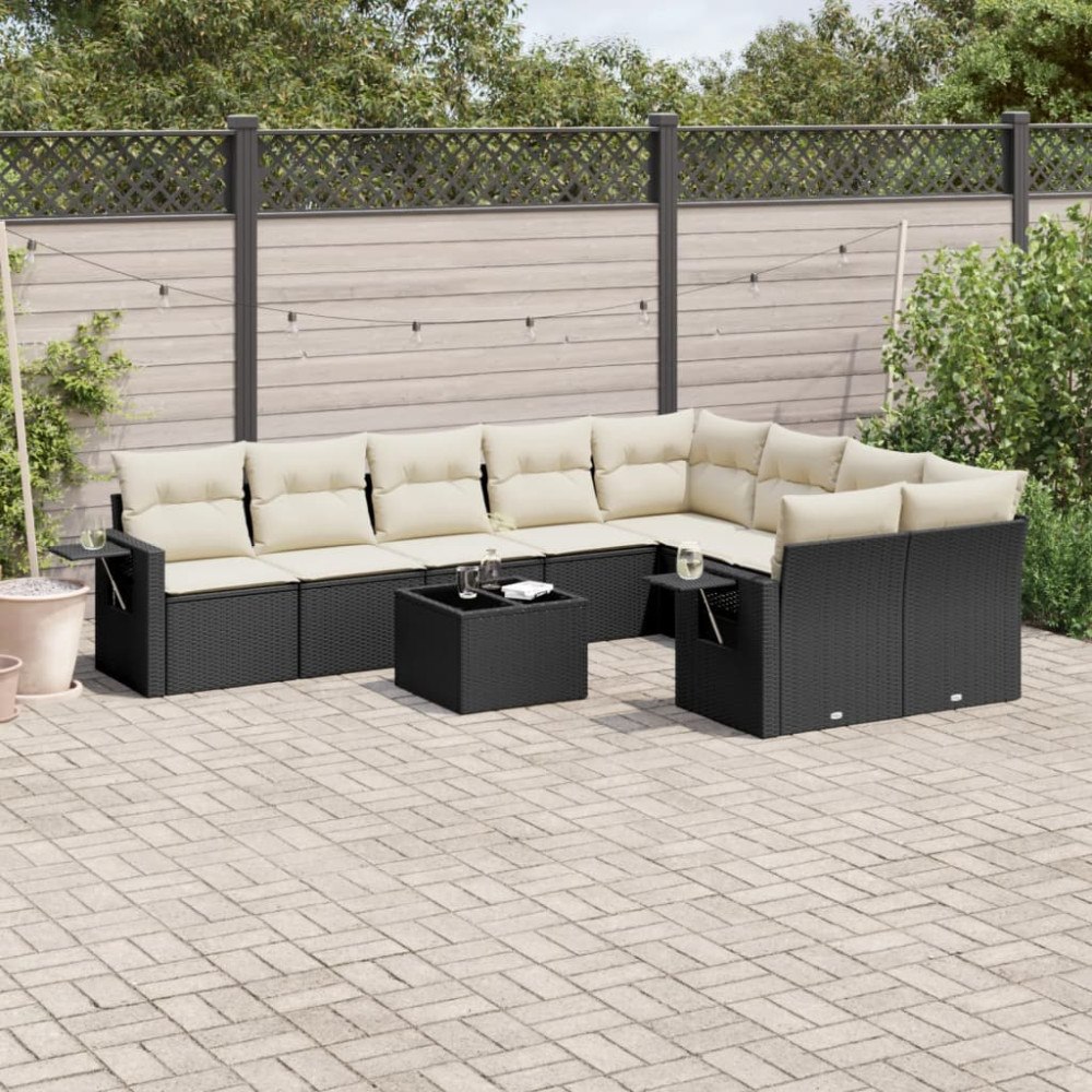vidaXL Loungegrupp 10 delar med svarta dynor konstrotting