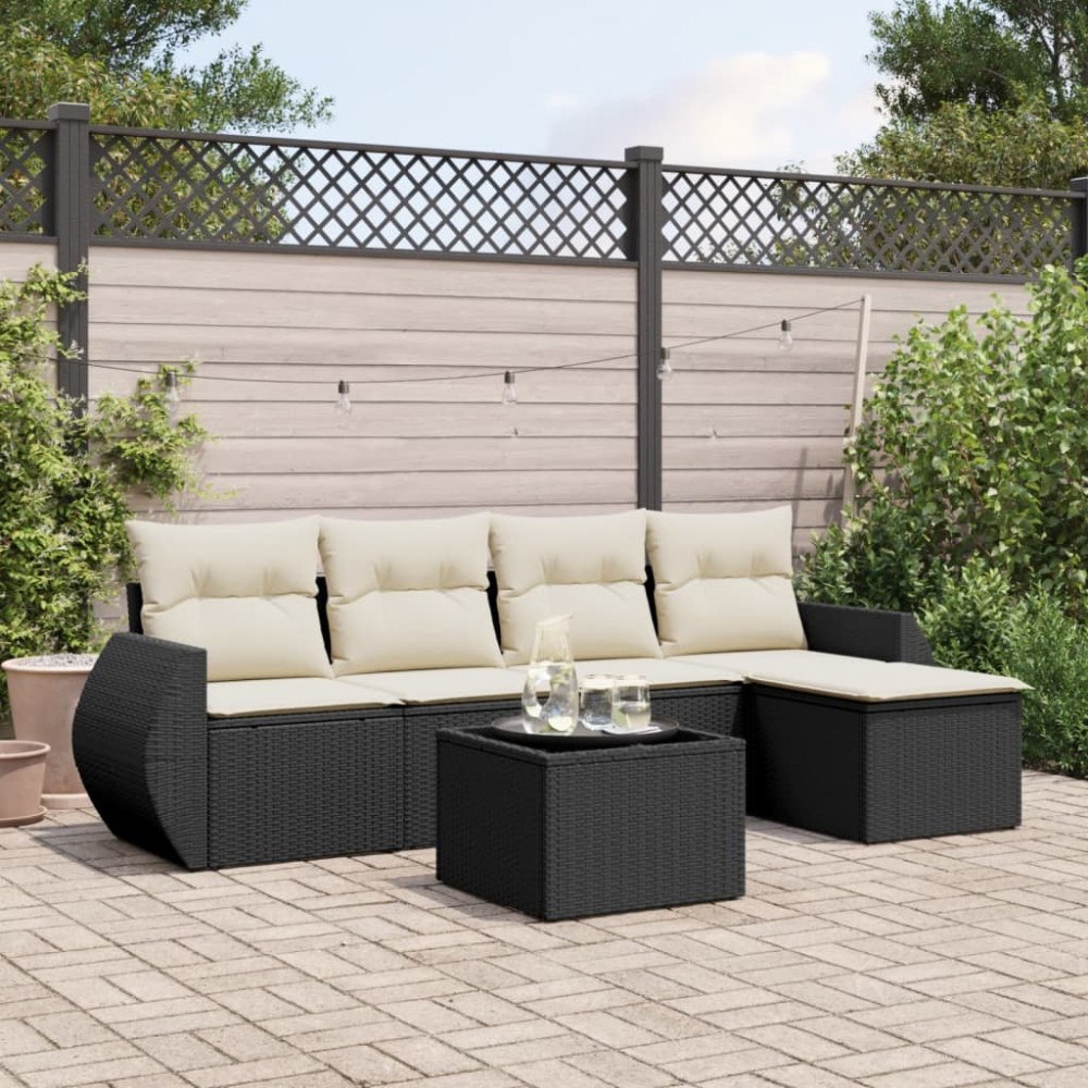 vidaXL Loungegrupp med dynor 6 delar svart konstrotting