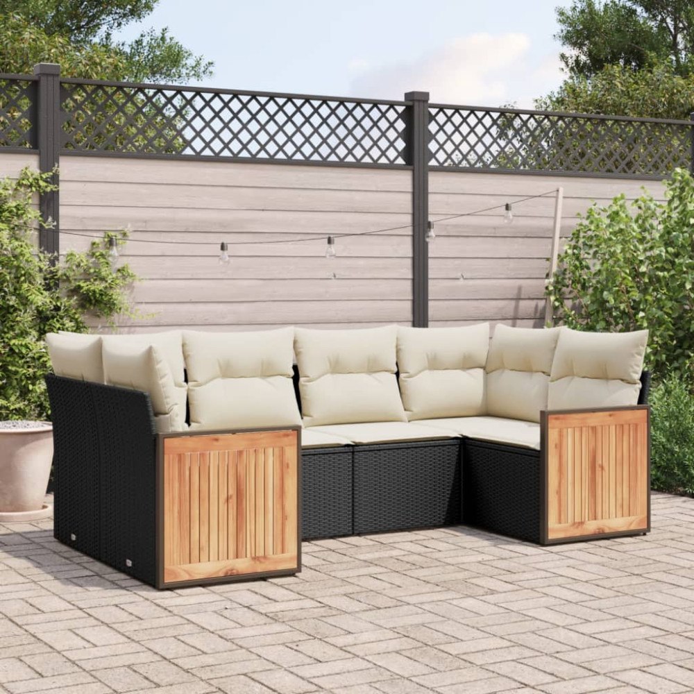 vidaXL Loungegrupp med dynor 6 delar svart konstrotting