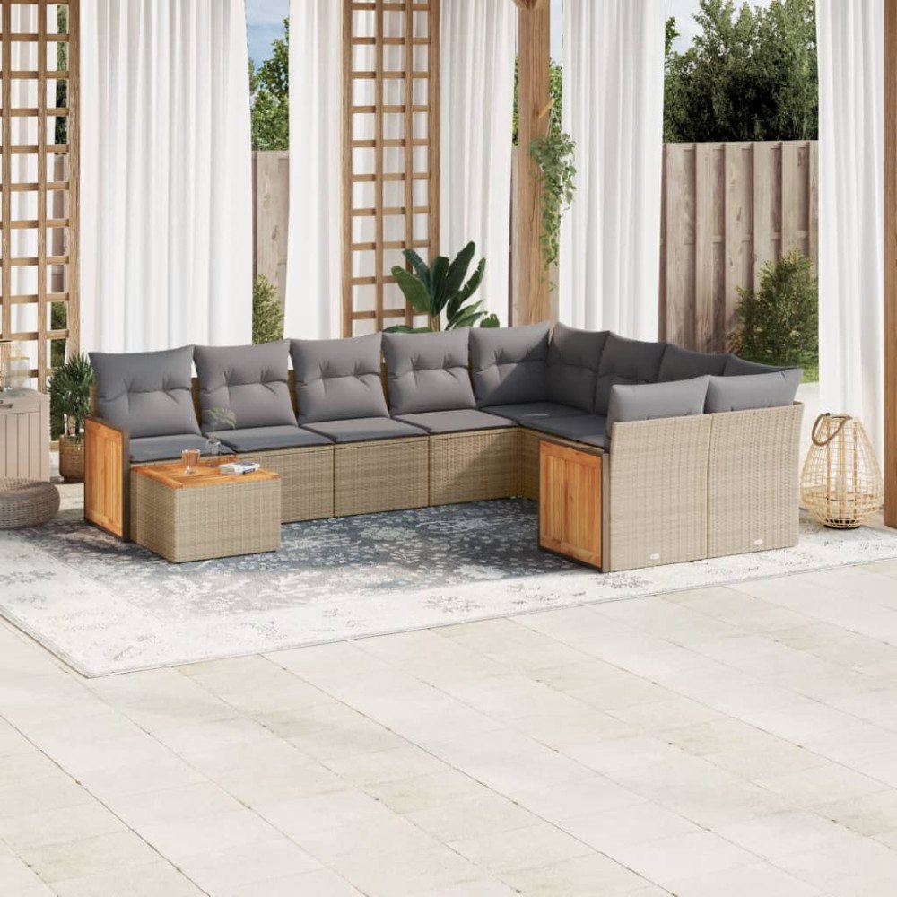 vidaXL Soffgrupp för trädgård med dynor 10 delar beige konstrotting