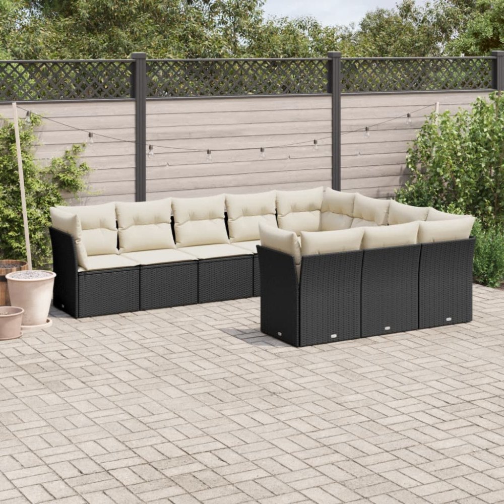 vidaXL Loungegrupp 10 delar med svarta dynor konstrotting