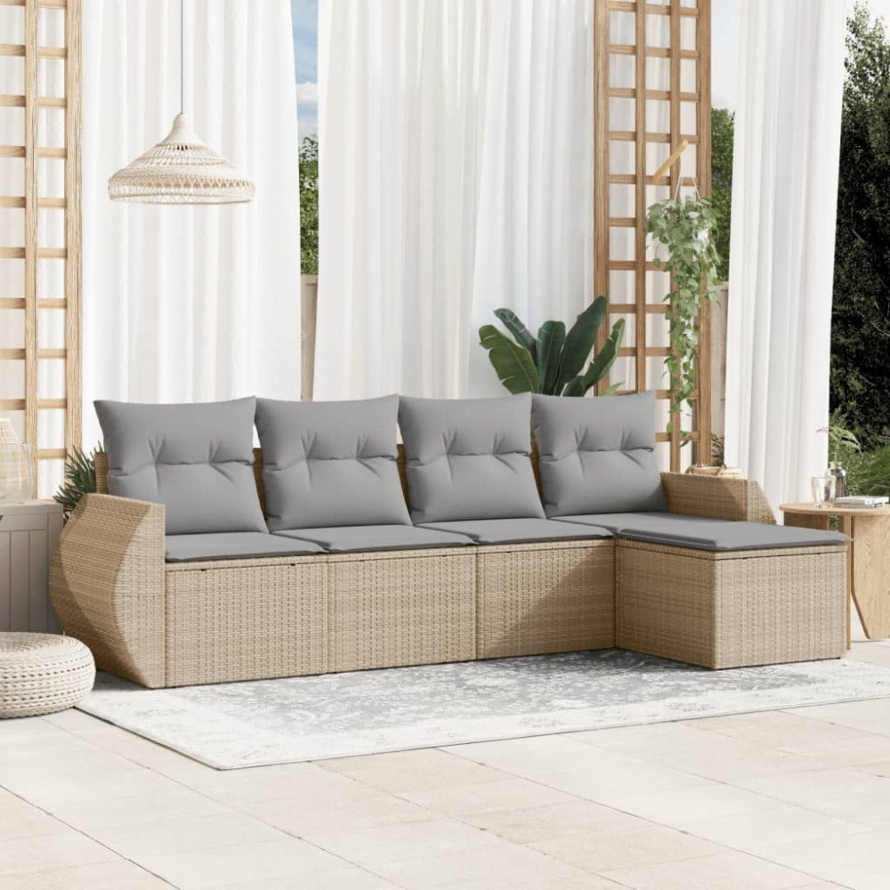 vidaXL Soffgrupp för trädgården med dynor 5 delar beige konstrotting