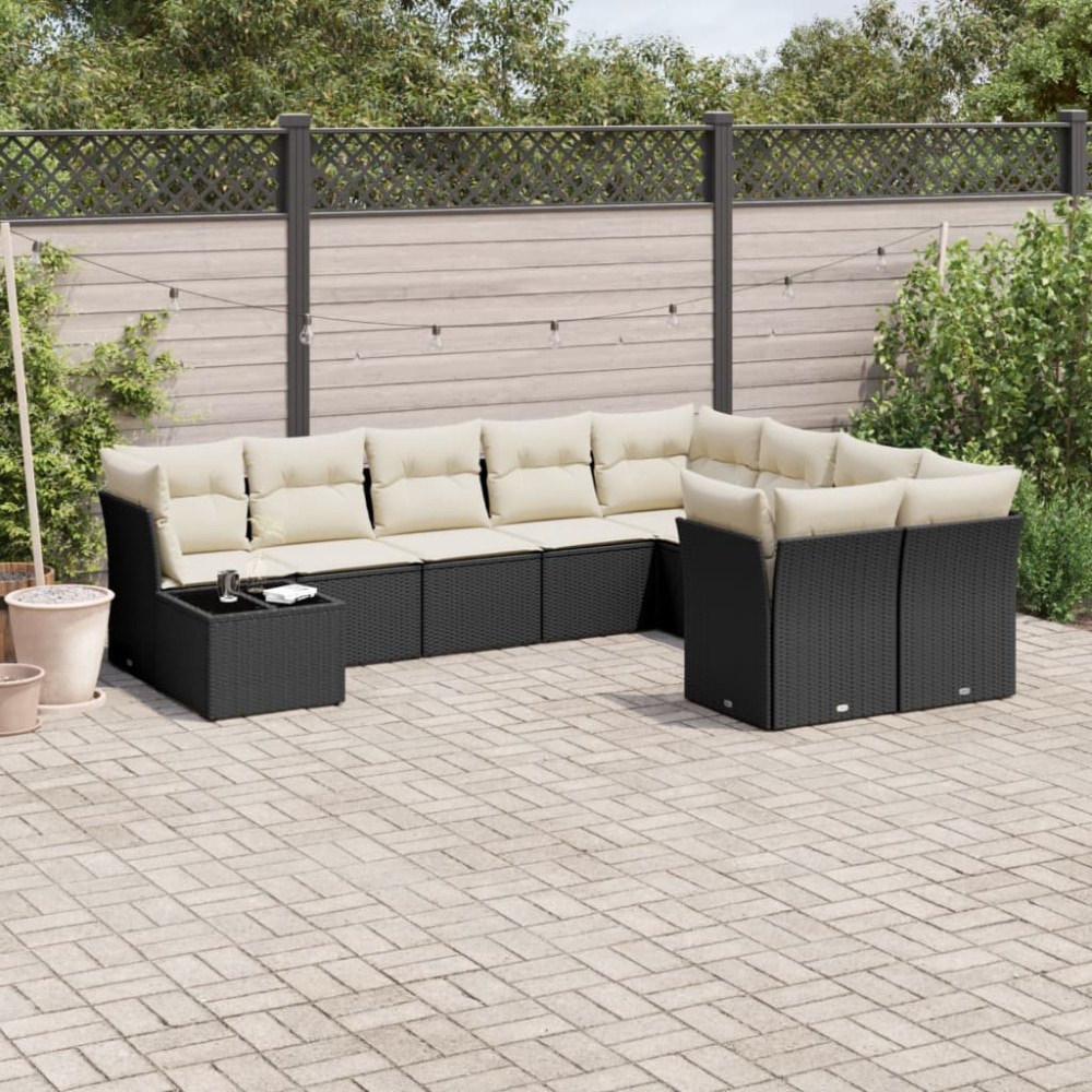 vidaXL Loungegrupp 10 delar med svarta dynor konstrotting