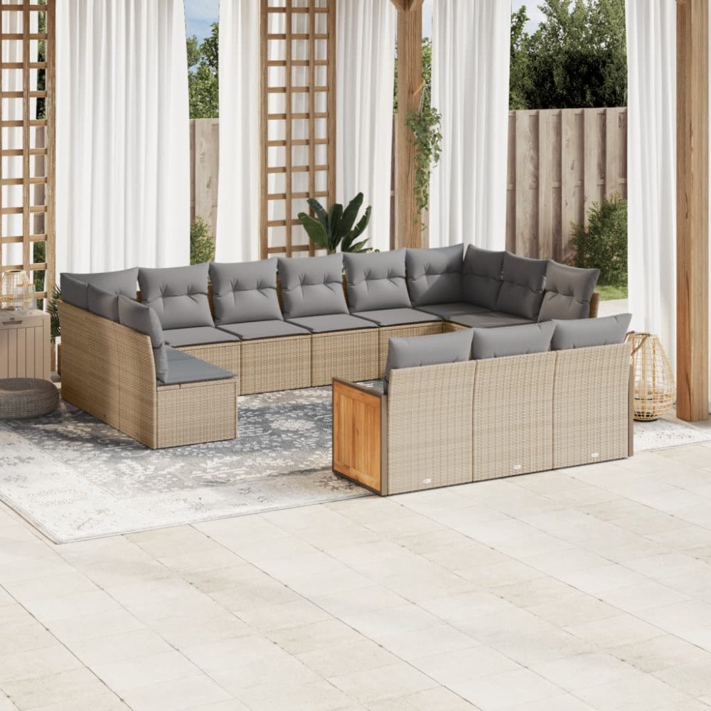 vidaXL Soffgrupp för trädgården med dynor 13 delar beige konstrotting