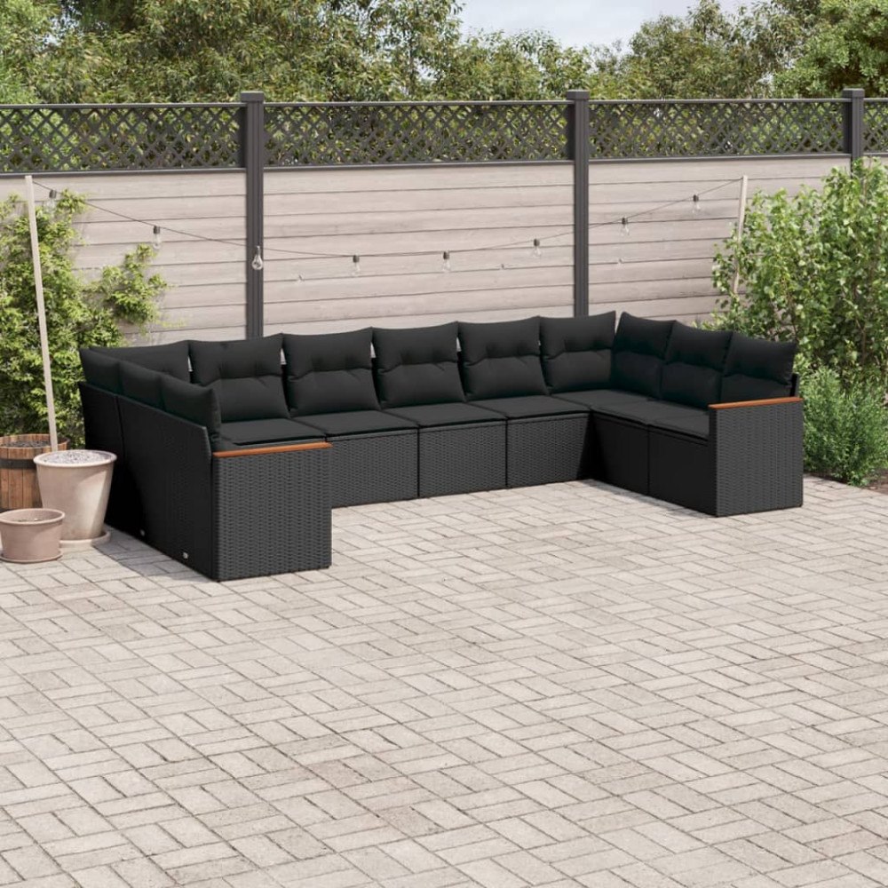 vidaXL Loungegrupp 10 delar med svarta dynor konstrotting