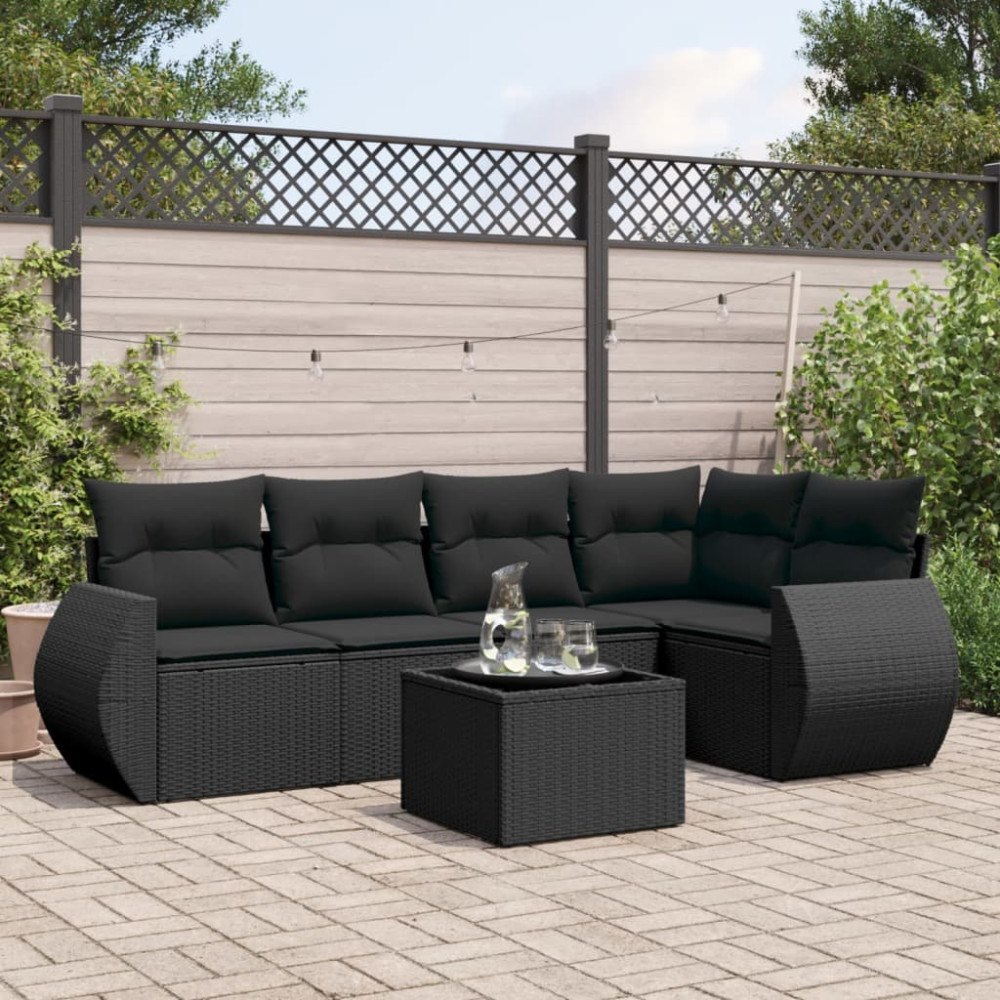 vidaXL Loungegrupp med dynor 6 delar svart konstrotting