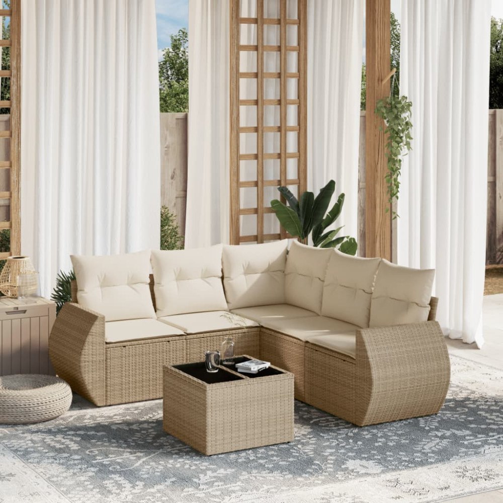 vidaXL Soffgrupp för trädgården med dynor 6 delar beige konstrotting