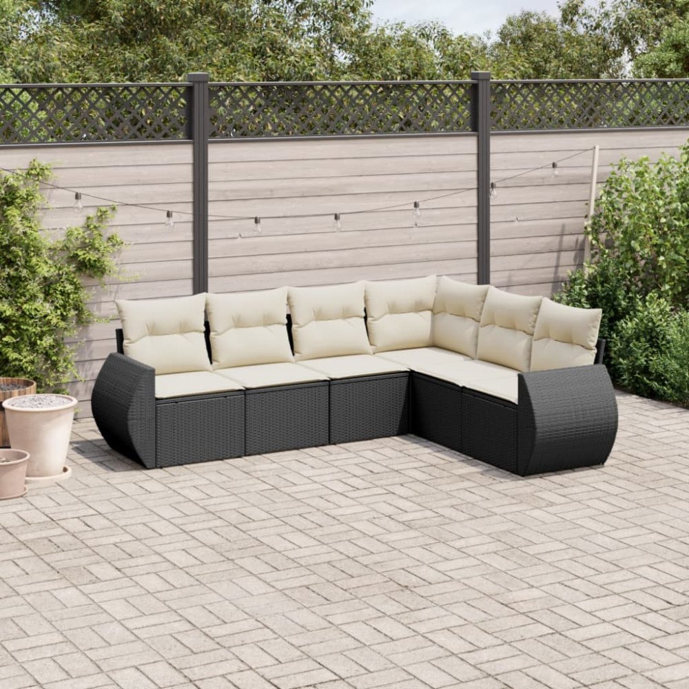 vidaXL Loungegrupp med dynor 6 delar svart konstrotting