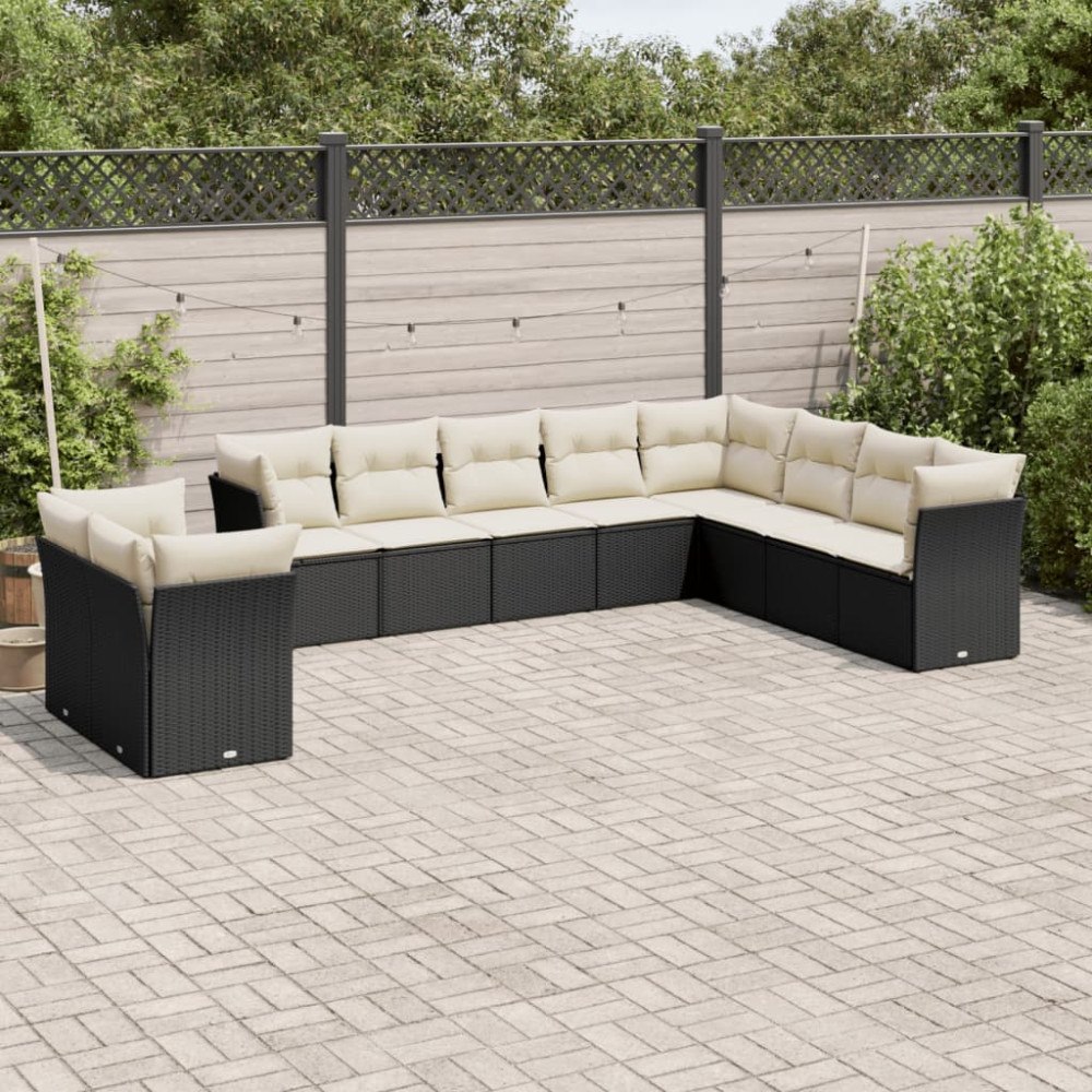 vidaXL Loungegrupp 10 delar med svarta dynor konstrotting