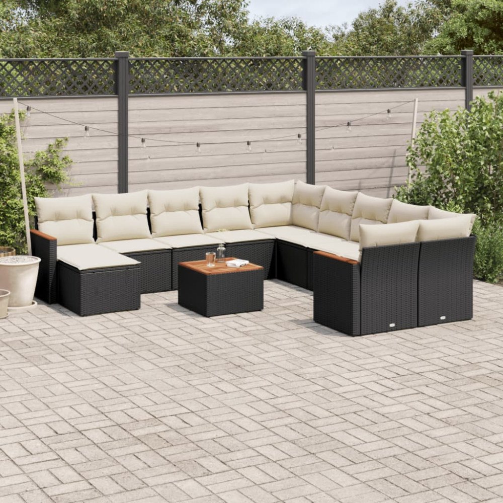 vidaXL Loungegrupp med dynor 12 delar svart konstrotting