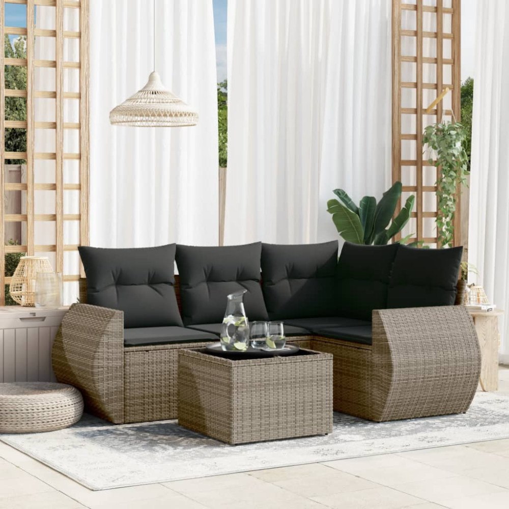 vidaXL Loungegrupp för trädgården med dynor 5 delar konstrotting grå