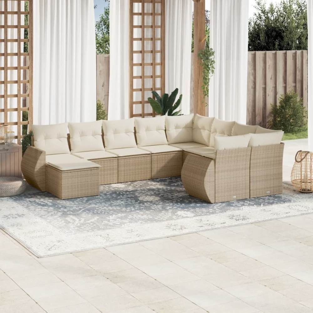 vidaXL Soffgrupp för trädgård med dynor 10 delar beige konstrotting