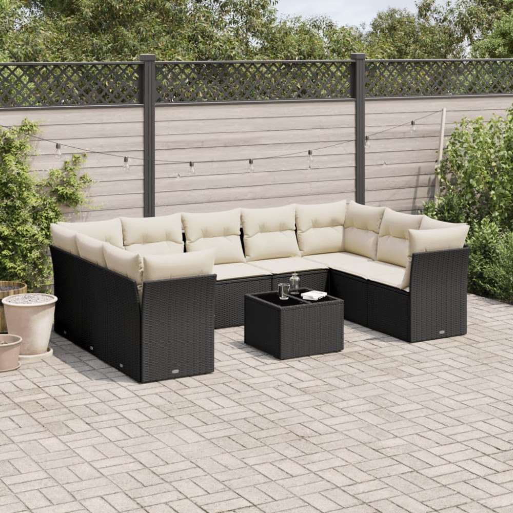 vidaXL Loungegrupp 10 delar med svarta dynor konstrotting