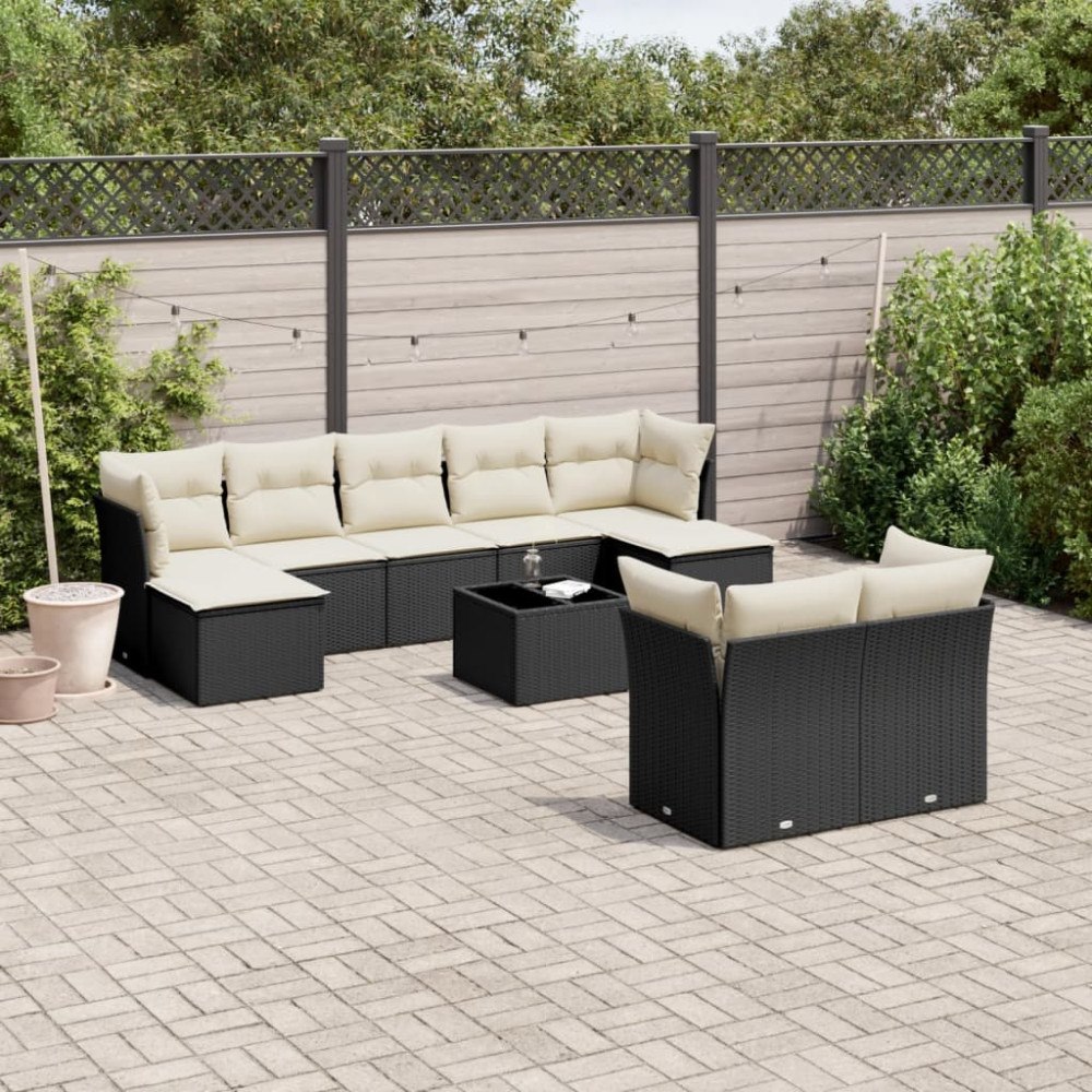vidaXL Loungegrupp 10 delar med svarta dynor konstrotting
