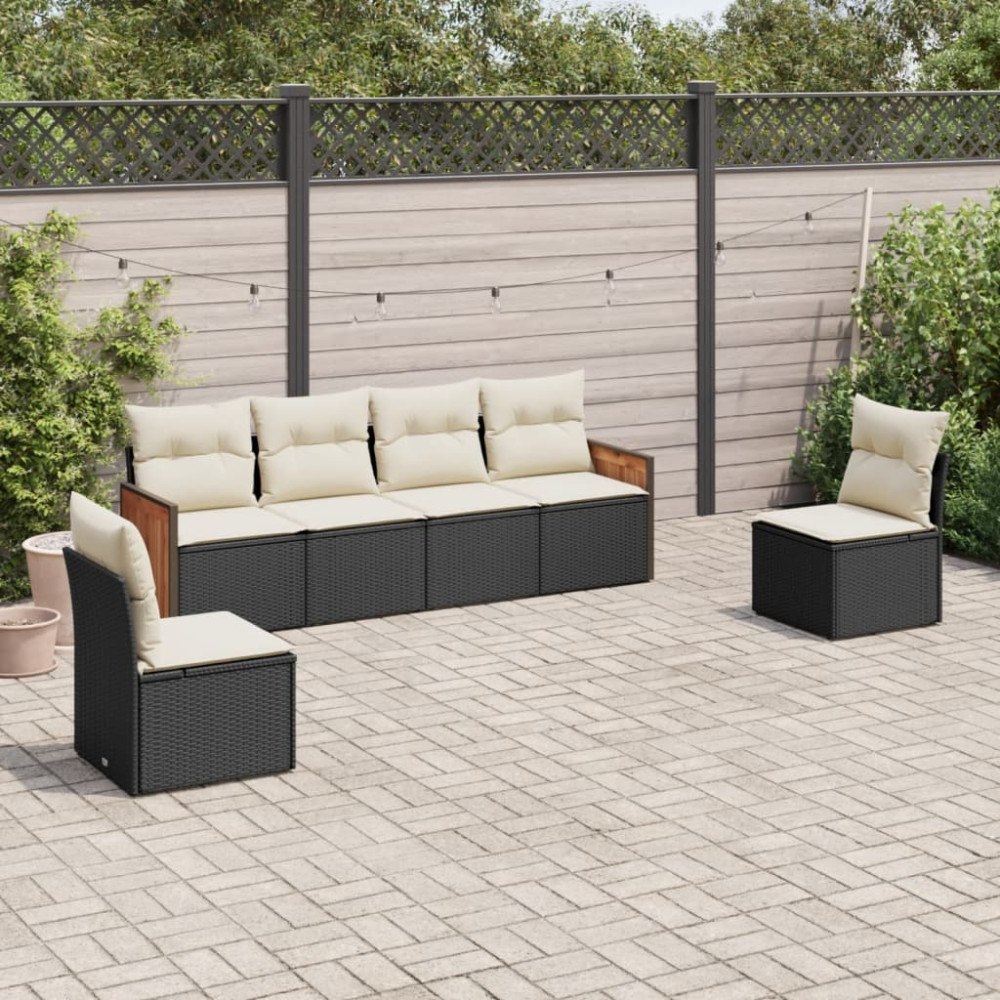 vidaXL Loungegrupp med dynor 6 delar svart konstrotting
