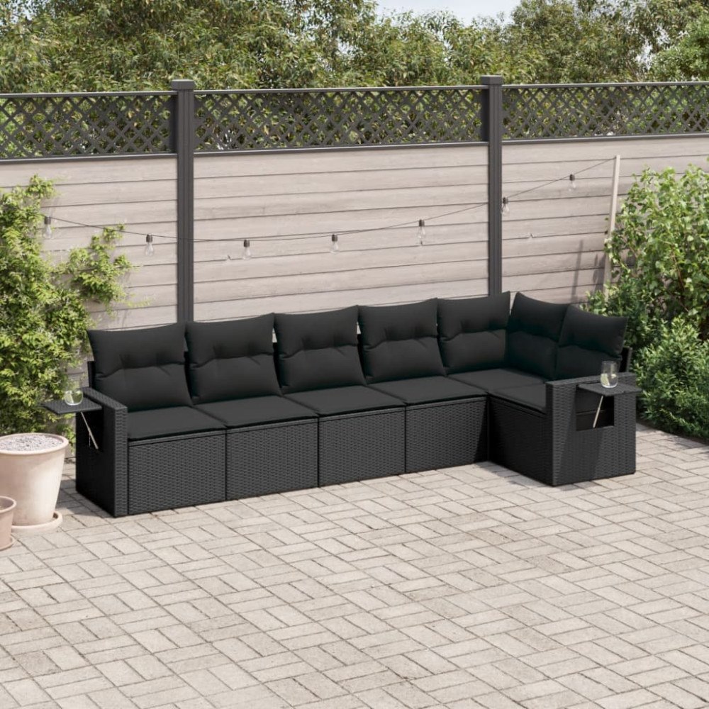 vidaXL Loungegrupp med dynor 6 delar svart konstrotting