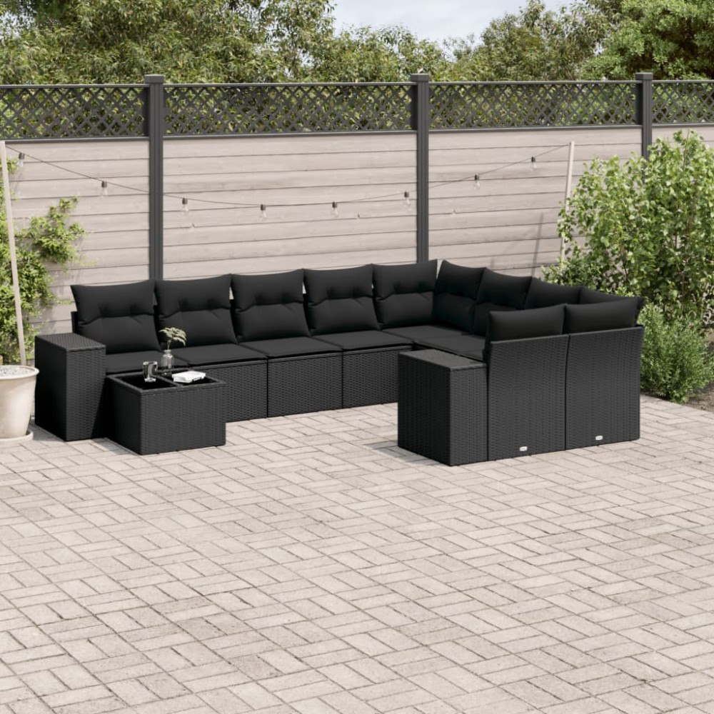 vidaXL Loungegrupp 10 delar med svarta dynor konstrotting