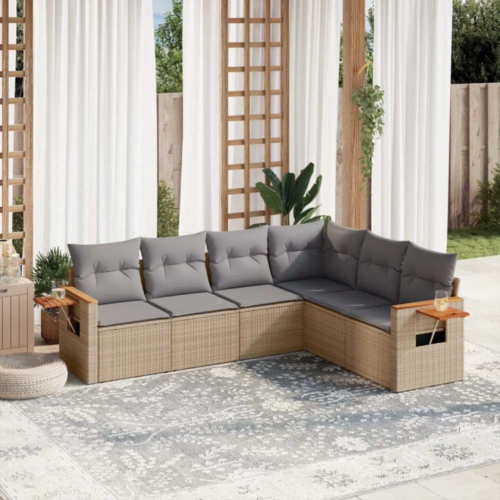 vidaXL Soffgrupp för trädgården med dynor 6 delar beige konstrotting