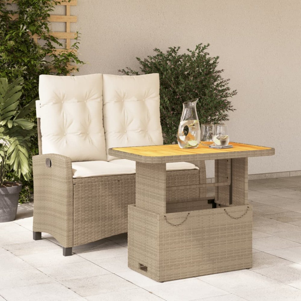 vidaXL Matgrupp för trädgården med dynor 2 delar beige konstrotting