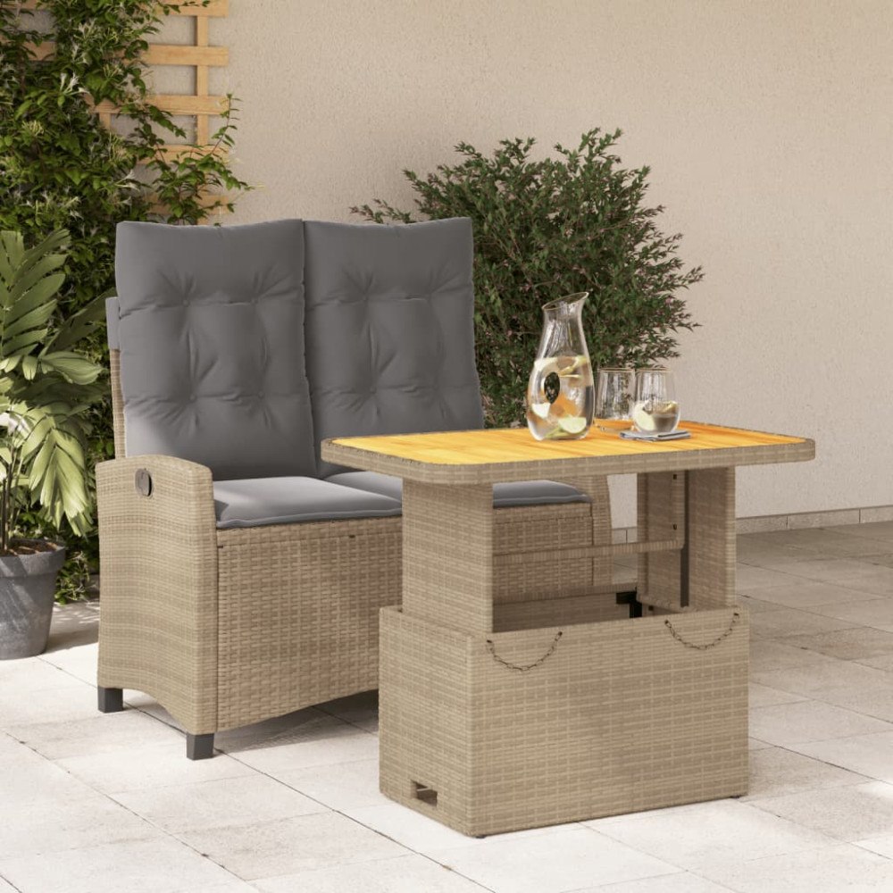 vidaXL Matgrupp för trädgården med dynor 2 delar beige konstrotting