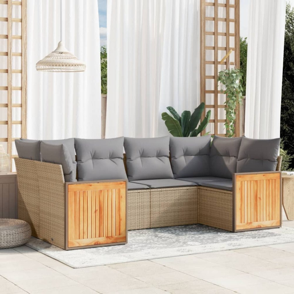 vidaXL Soffgrupp för trädgården med dynor 6 delar beige konstrotting