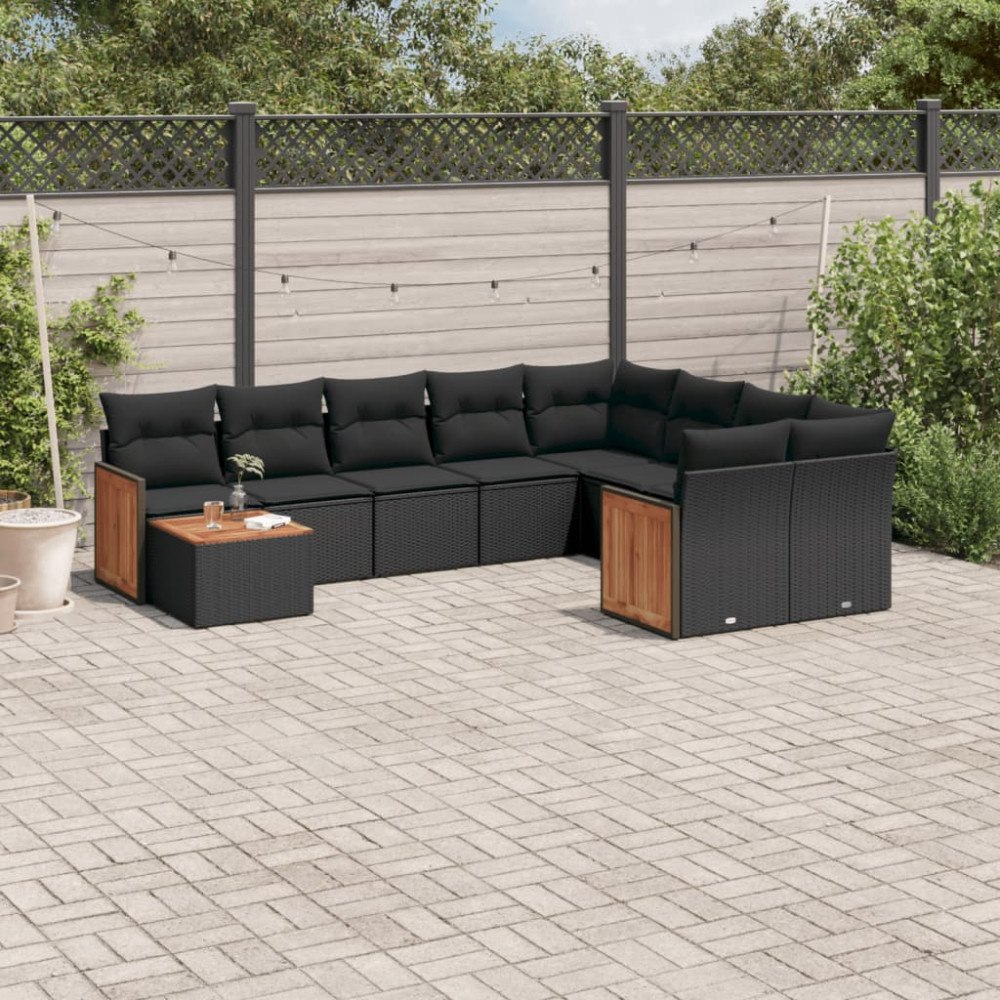 vidaXL Loungegrupp 10 delar med svarta dynor konstrotting