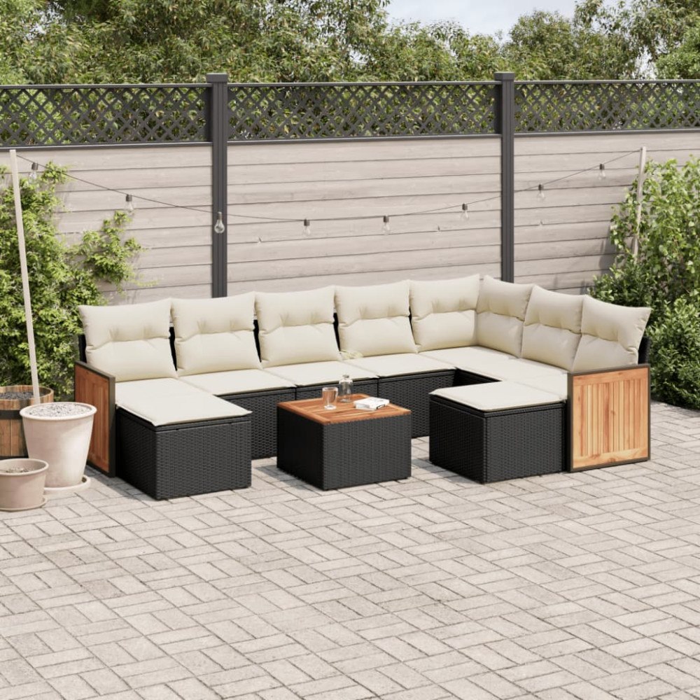 vidaXL Loungegrupp 10 delar med svarta dynor konstrotting