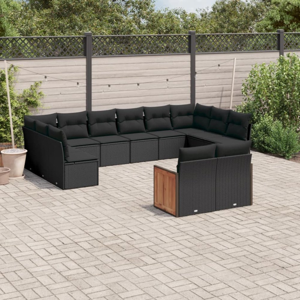 vidaXL Loungegrupp med dynor 12 delar svart konstrotting
