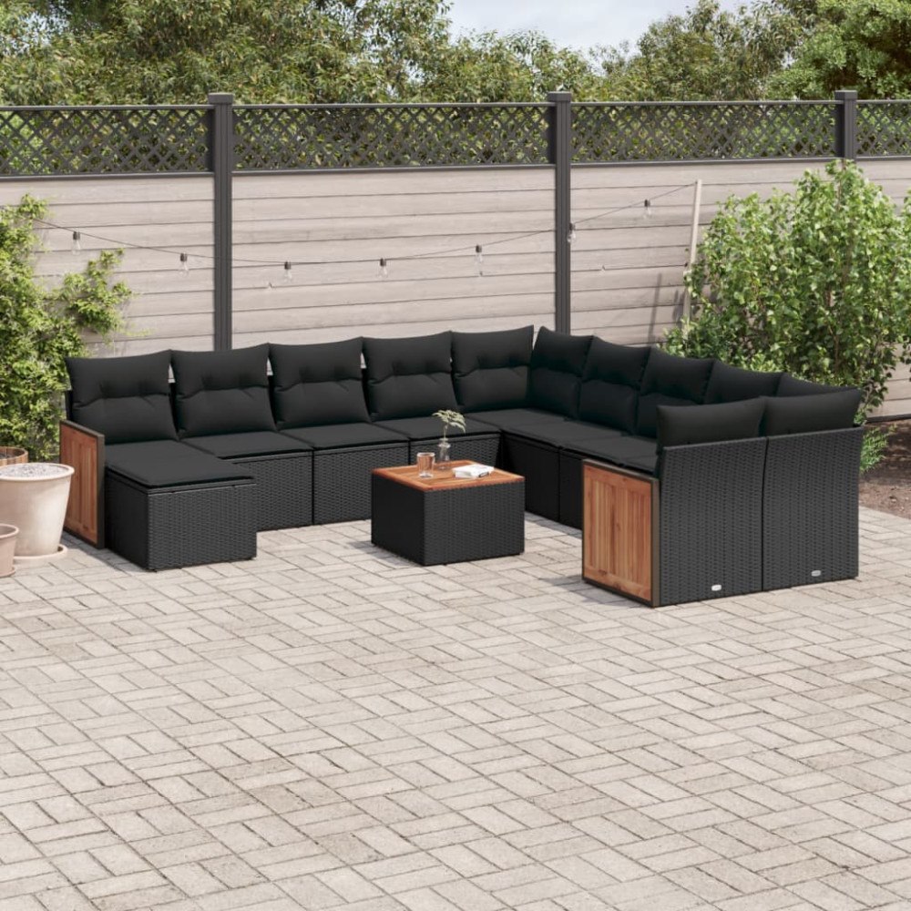vidaXL Loungegrupp med dynor 12 delar svart konstrotting