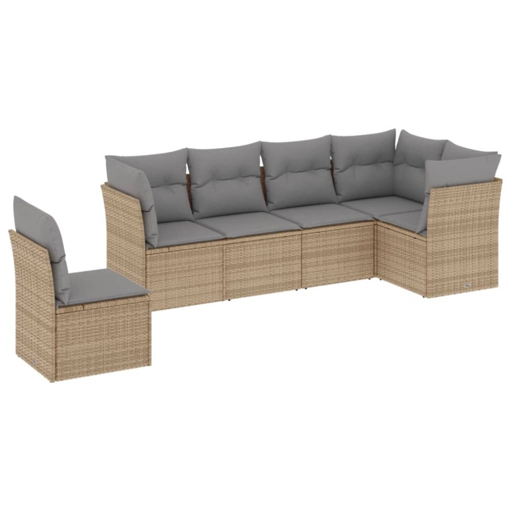 vidaXL Soffgrupp för trädgården med dynor 6 delar beige konstrotting