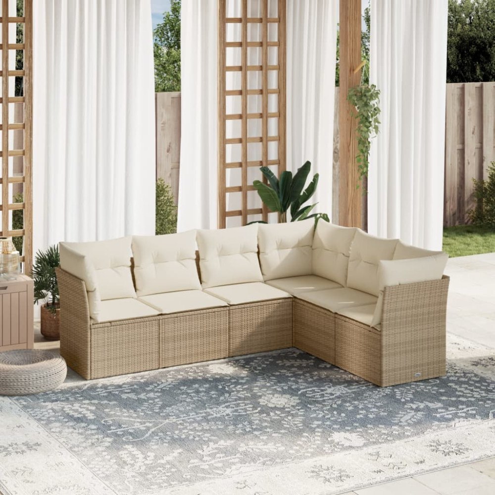 vidaXL Soffgrupp för trädgården med dynor 6 delar beige konstrotting