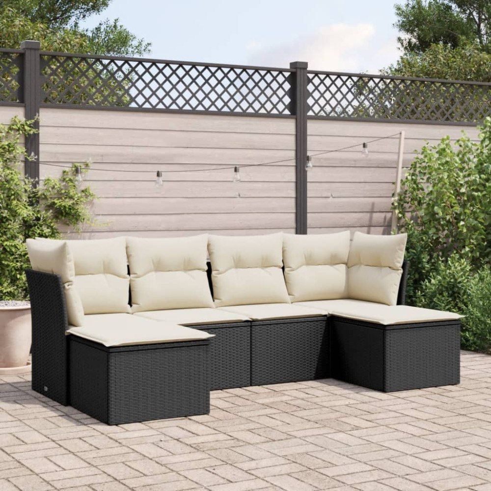vidaXL Loungegrupp med dynor 6 delar svart konstrotting