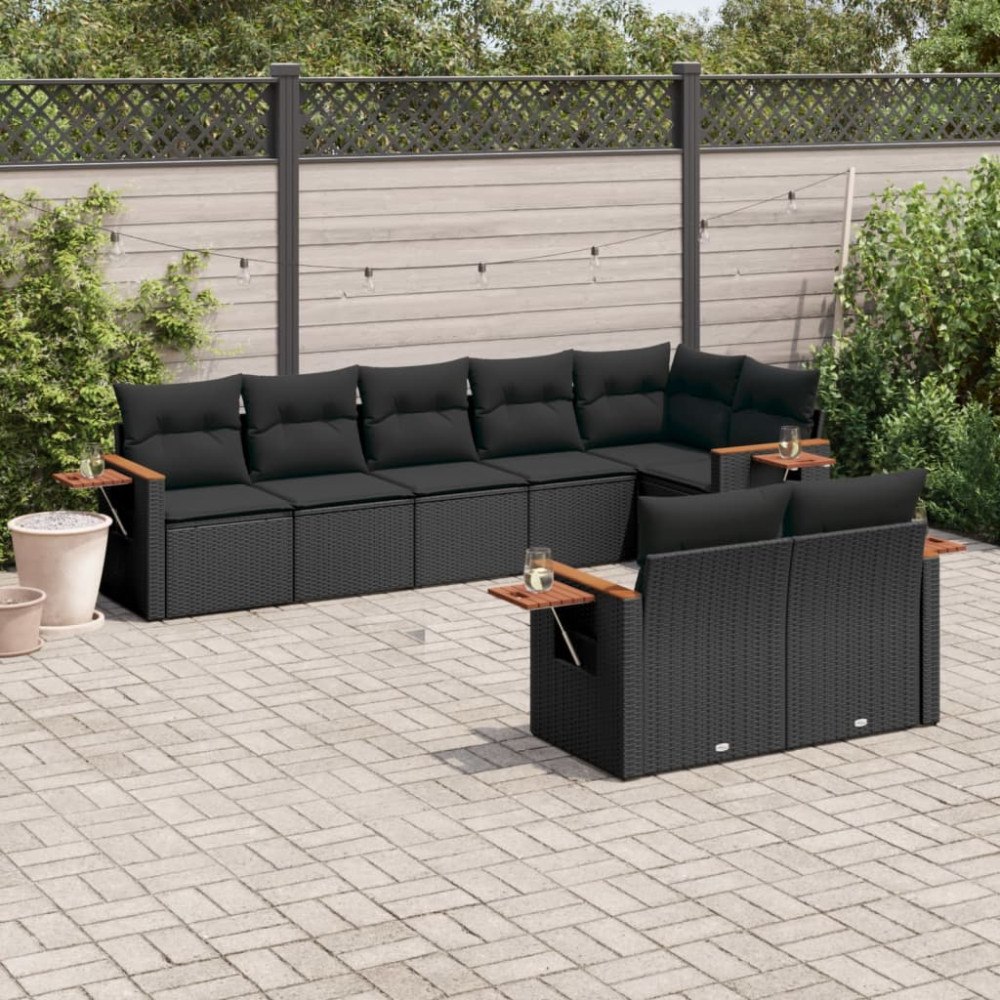 vidaXL Loungegrupp för trädgården med dynor 8 delar svart konstrotting