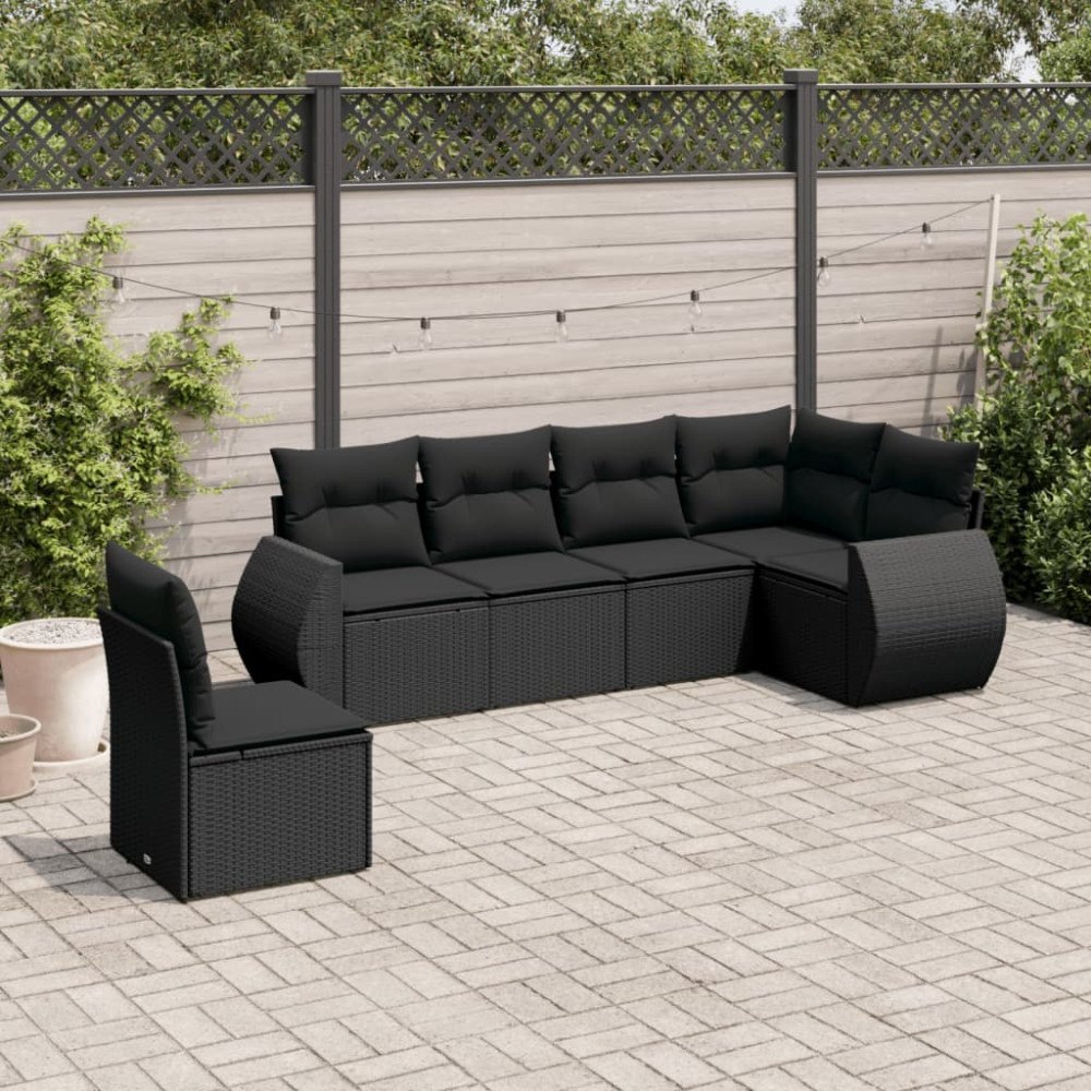 vidaXL Loungegrupp med dynor 6 delar svart konstrotting